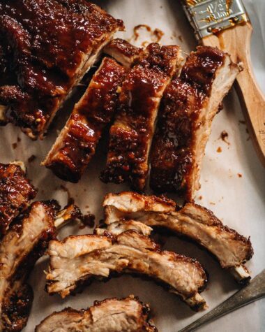 BBQ pork ribs close-up