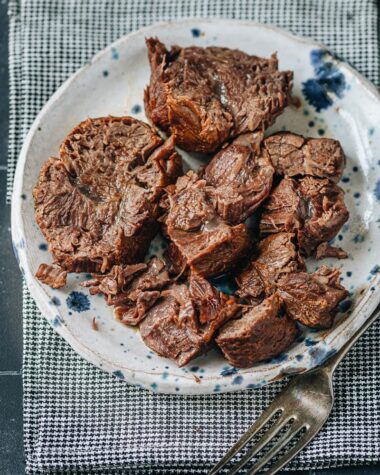 Cut up braised Chinese beef shank