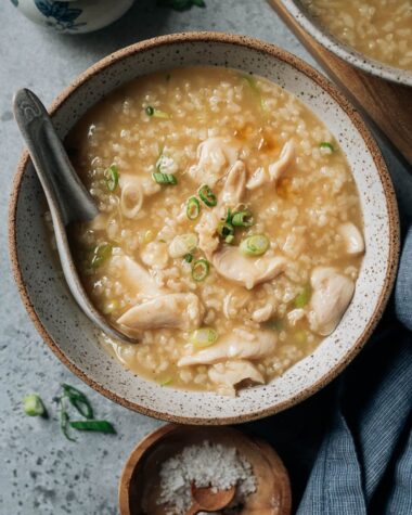 Chicken congee close up