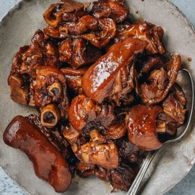 Braised pork trotters close up