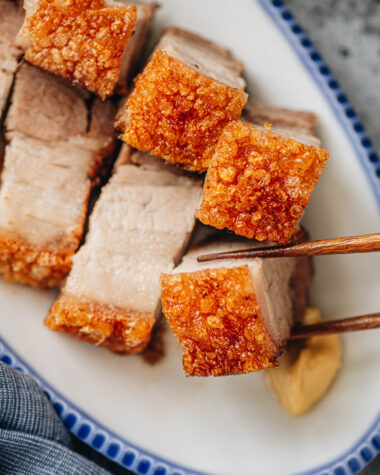 Air fryer siu yuk close up